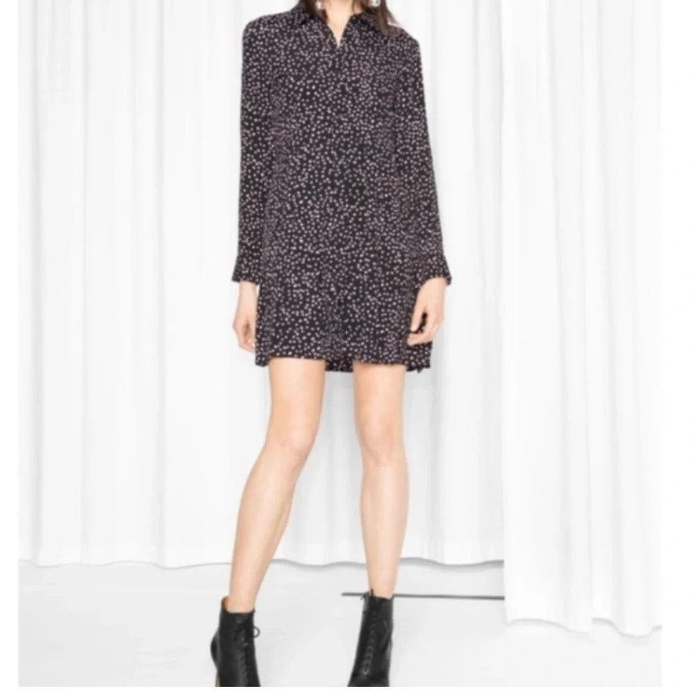 &Other Stories Button Front Black Long Sleeve Mini Dress - Picture 2 of 5